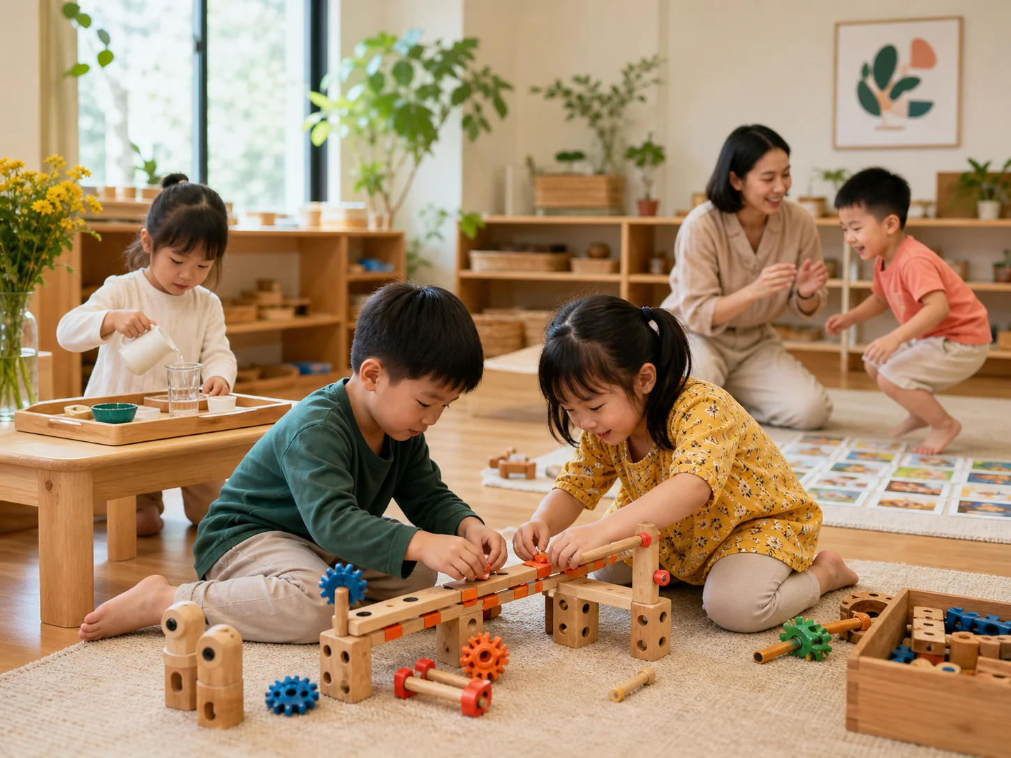 Trẻ cùng quan sát và khám phá vật liệu trong lớp học