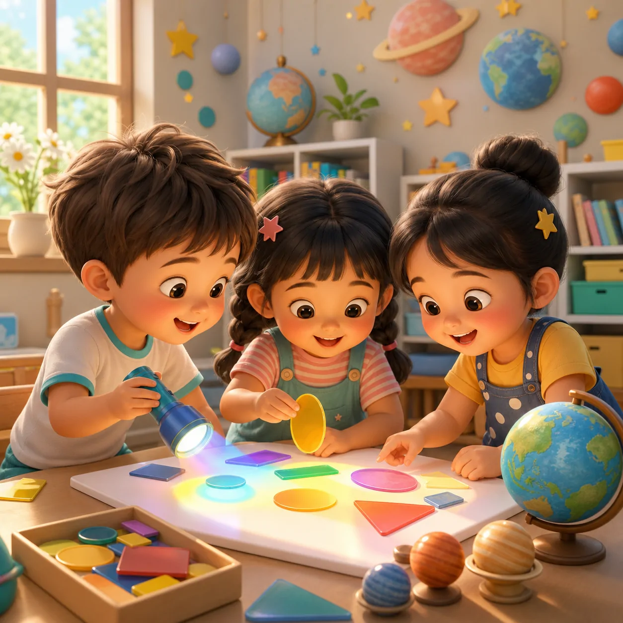 Các bạn nhỏ khám phá ánh sáng và những hình màu