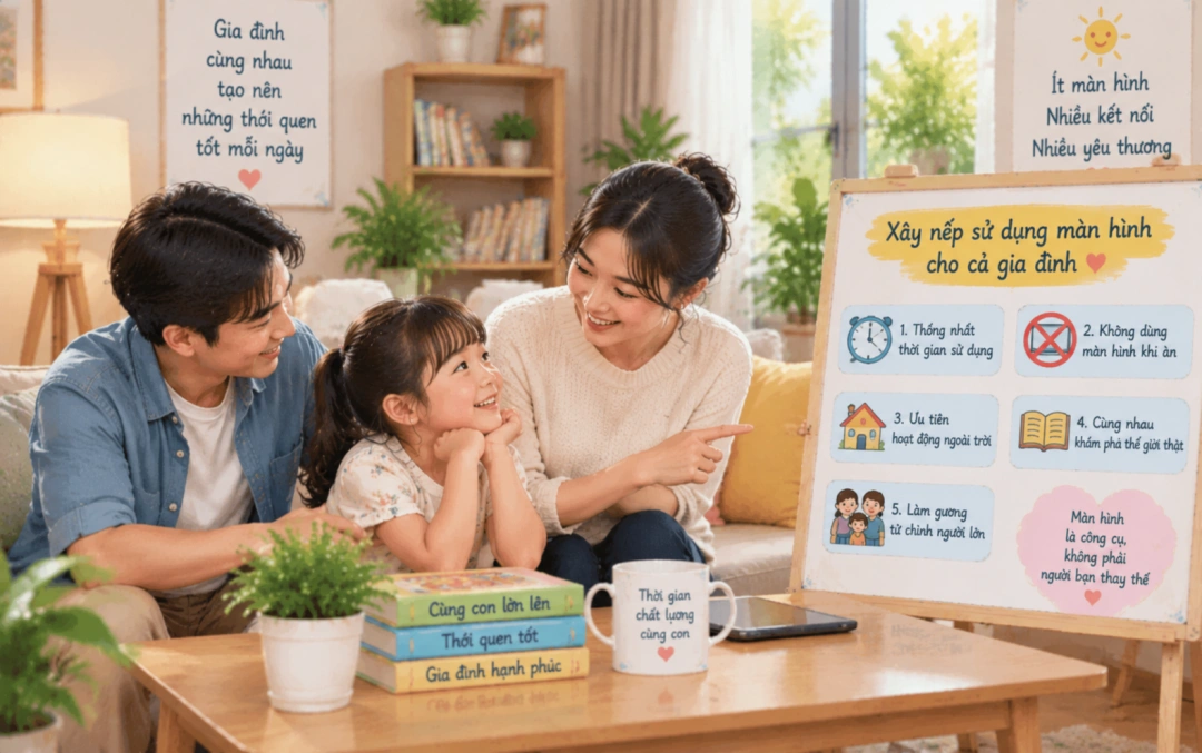 Cha mẹ và con cùng lựa chọn hoạt động không dùng màn hình.