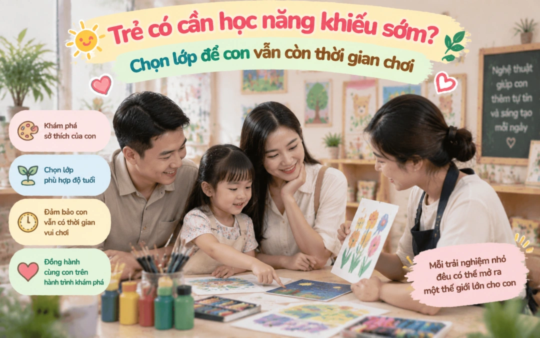 Cha mẹ trao đổi với con về một lớp năng khiếu phù hợp.