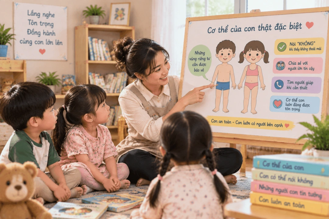 Phụ huynh lắng nghe trẻ trò chuyện về điều khiến con không thoải mái.