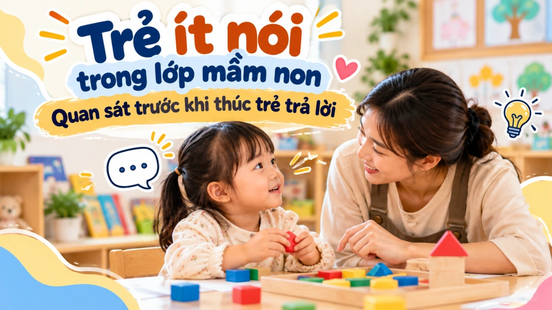 Giáo viên ngồi ngang tầm và trò chuyện với trẻ trong hoạt động nhỏ, tạo cơ hội để trẻ giao tiếp tự nhiên