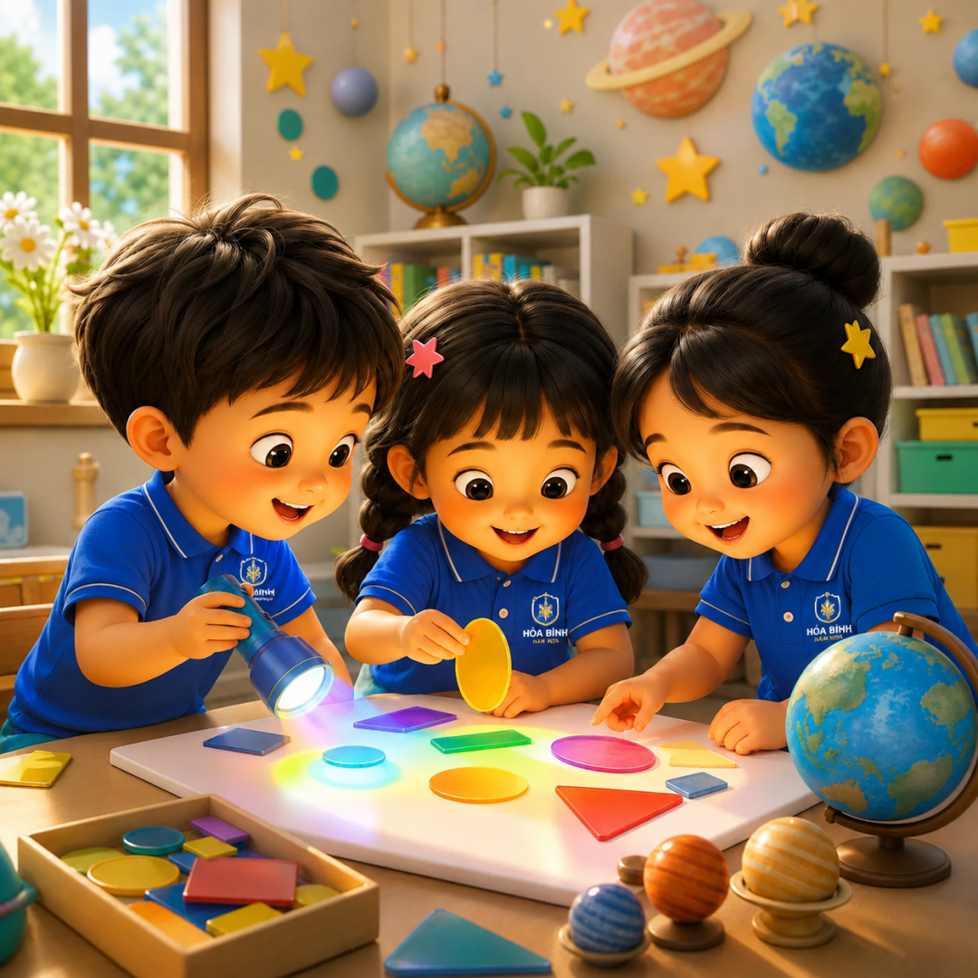 Các bạn nhỏ cùng khám phá ánh sáng và hình màu
